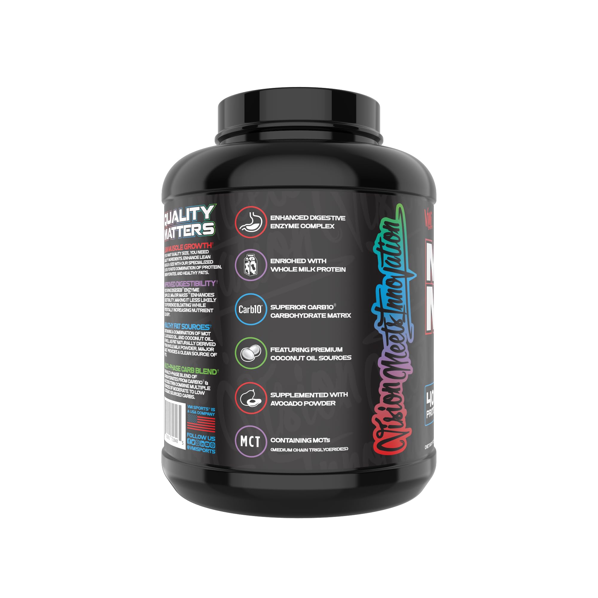 VMI Sports Major Mass Lean Mass Gainer Protein Powder - Muscle Building & Weight Gain Supplement for Men & Women - Cinnamon Crunch Flavor (4 lbs) | Post-Workout Recovery & Bulking Nutrition