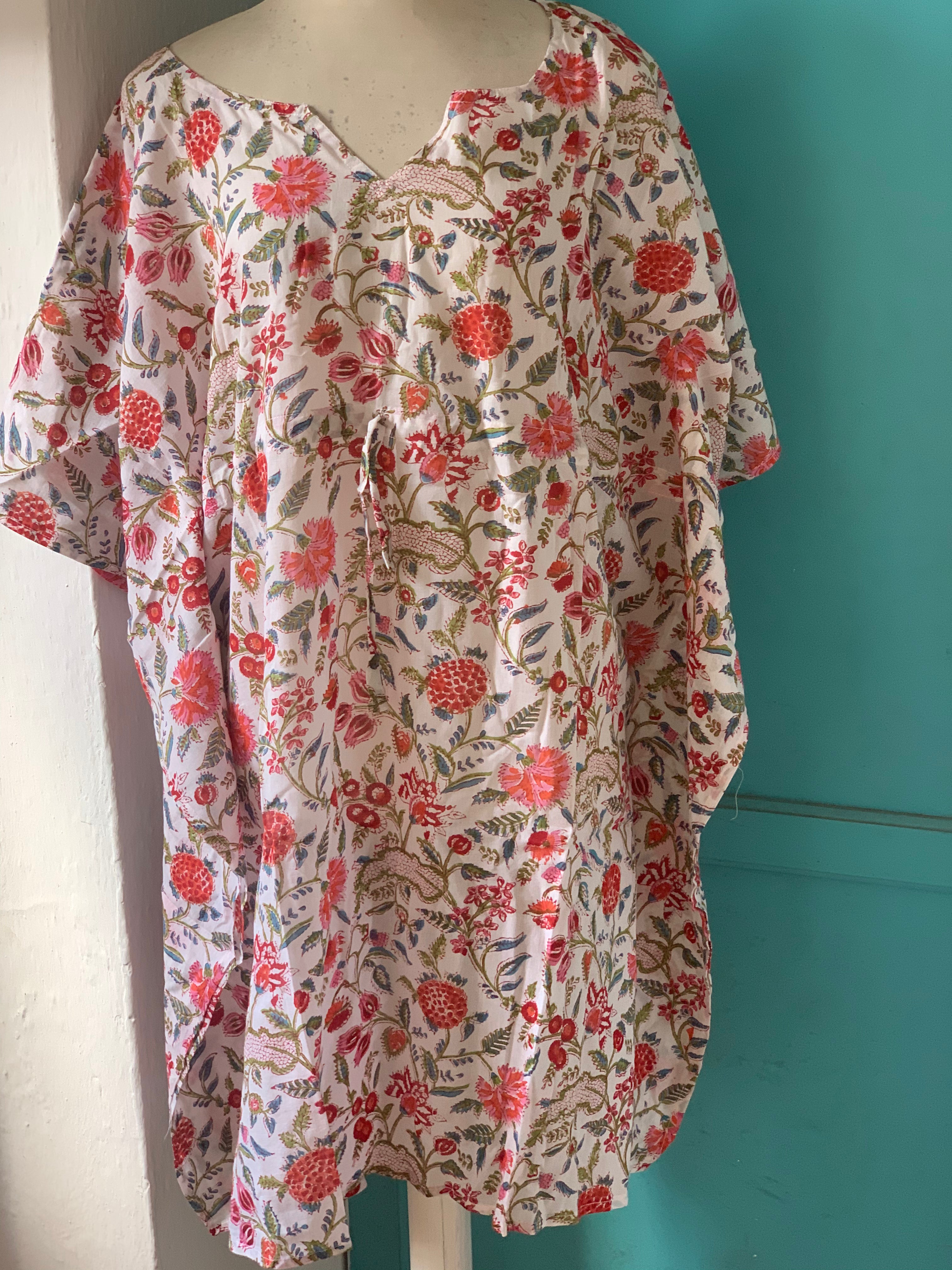 Stylish Short Kaftan Dress - Free Size Happy Block Print Design - Perfect for Beach, Vacation & Summer Outfits