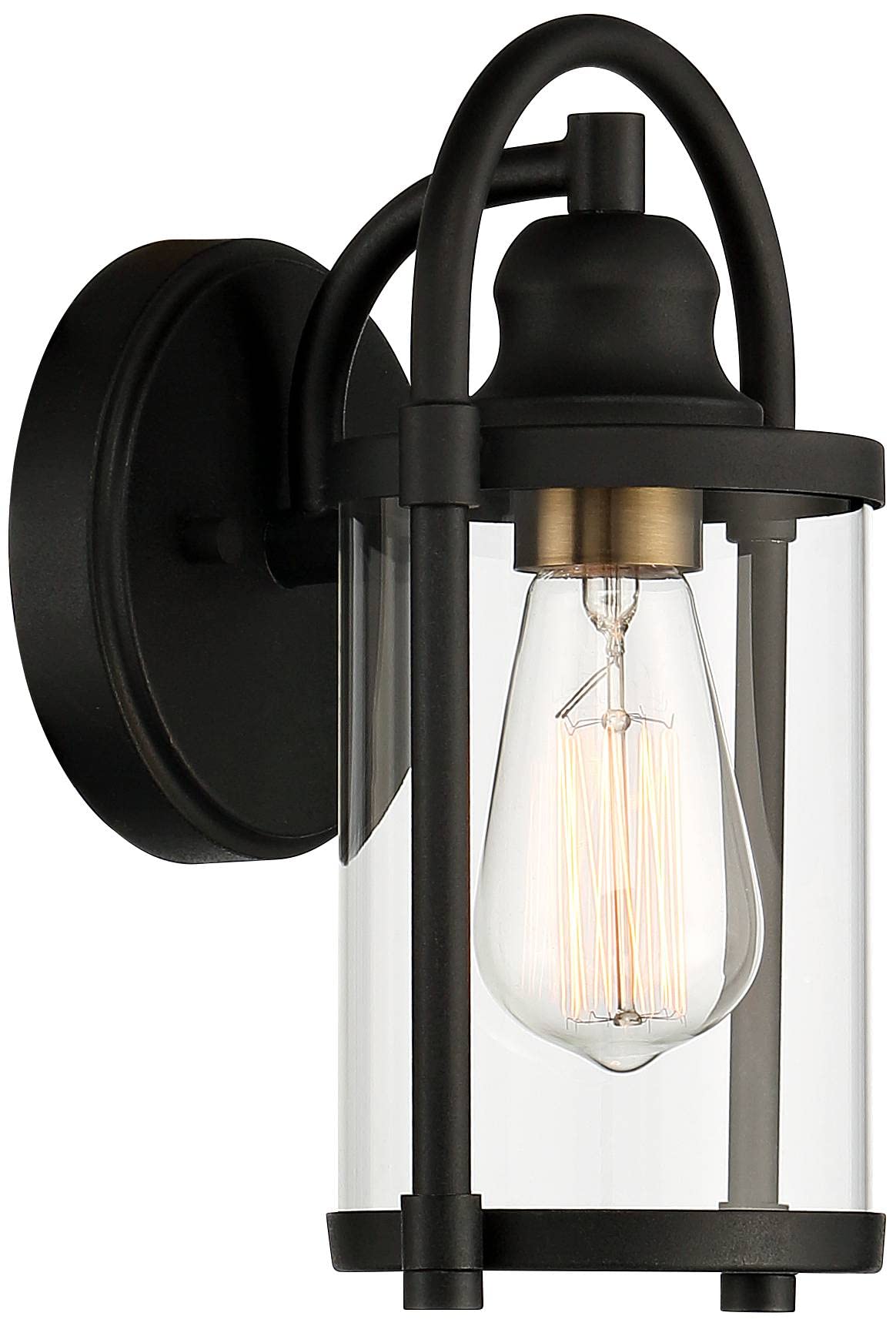 John Timberland Avani Modern Industrial Wall Light Sconces - Set of 2, Black Brass Hardwired Fixture with Clear Glass Shade (5.75