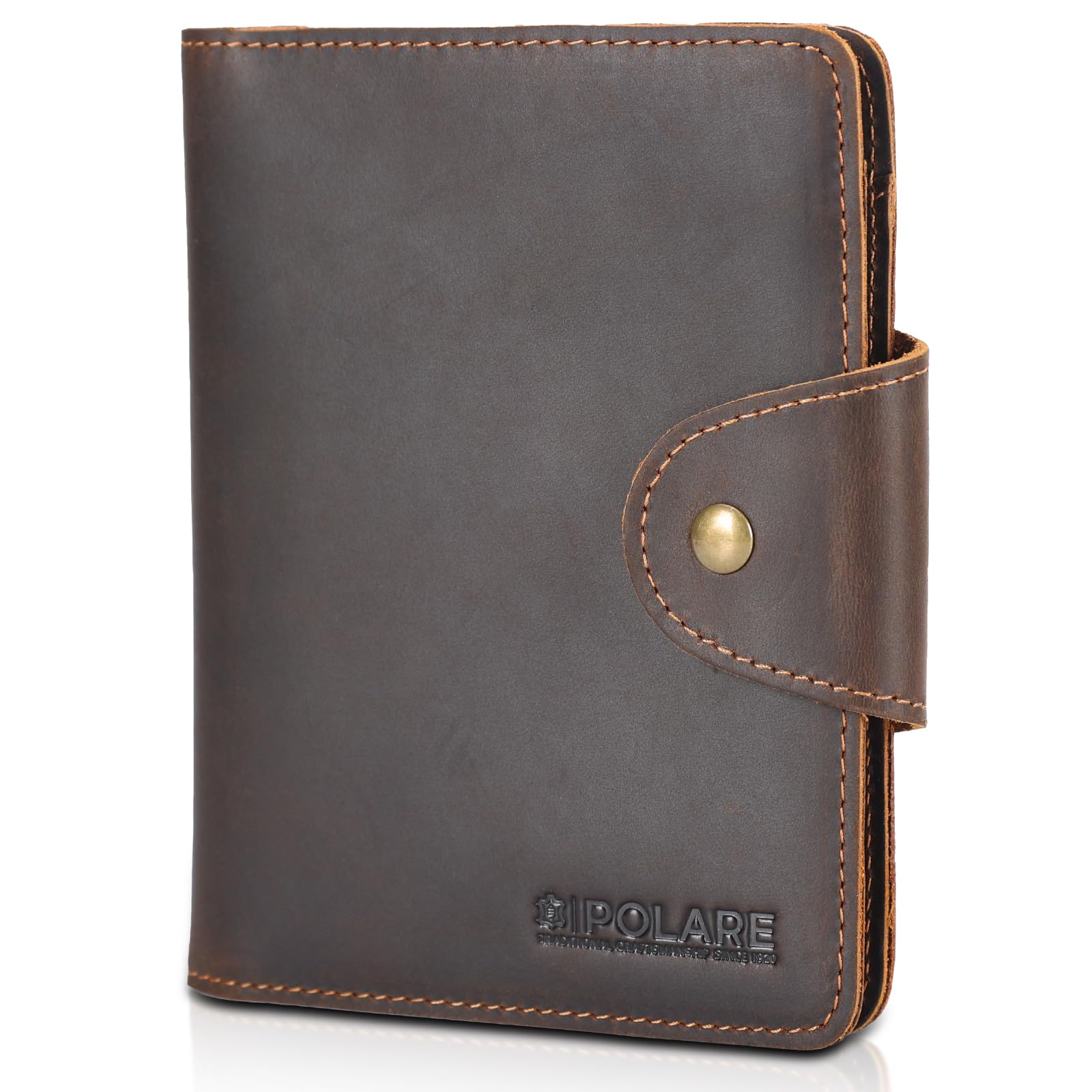 Premium Full Grain Leather Slim RFID Blocking Bifold Wallet for Men - Travel Passport Holder with Snap Closure (Dark Brown) | Ideal for Business, Travel & Everyday Use