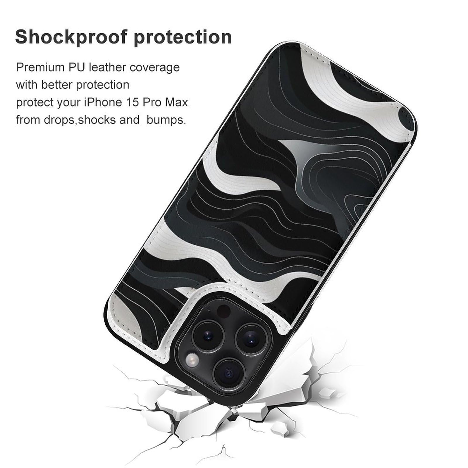 Stylish Contour Topography Map Pattern Flip Wallet Case - Compatible with iPhone 15 Pro Max | RFID Blocking Card Holder & Phone Cover for Everyday Use, Travel & Outdoor Activities