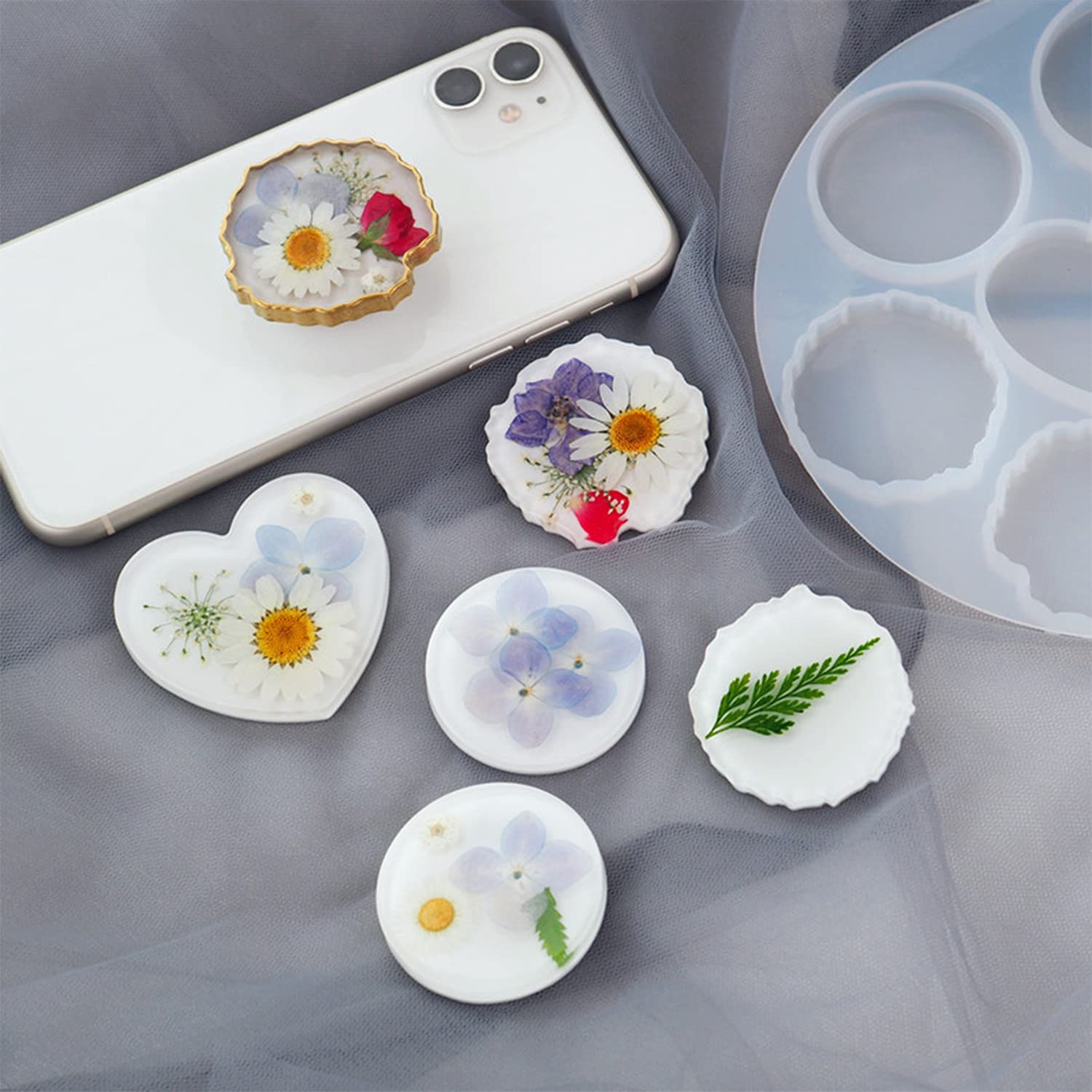 Premium Crystal Epoxy Resin Silicone Mold for DIY Phone Holder - Irregular Marble Round Design for Crafting Unique Phone Stands | Perfect for Home Decor, Office Desk Accessories & Handmade Gift Making