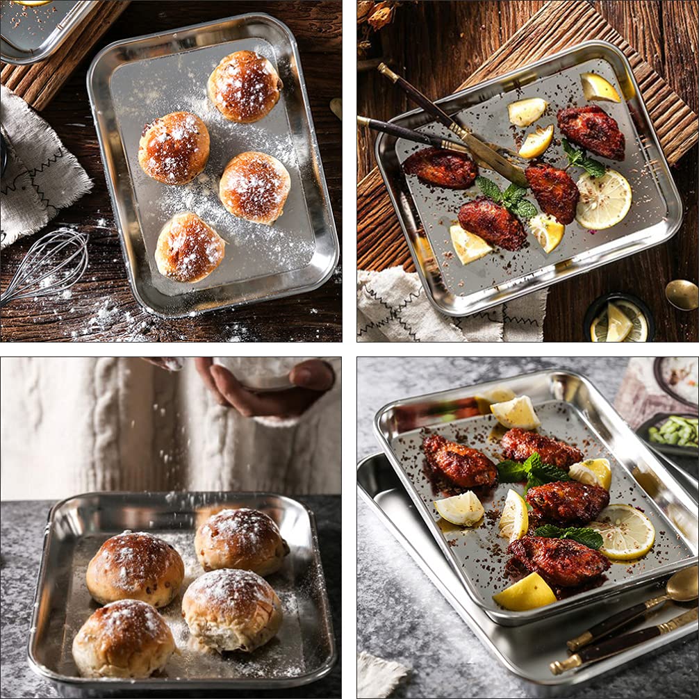 DOITOOL Stainless Steel Baking Sheet Pan - 12x16 Inch Rectangular Cookie Tray for Toaster Oven, Fruitcake, Cookies | Durable Metal Bakeware for Kitchen Cooking, Baking & Serving | Perfect for Parties, Tea Time & Holiday Desserts