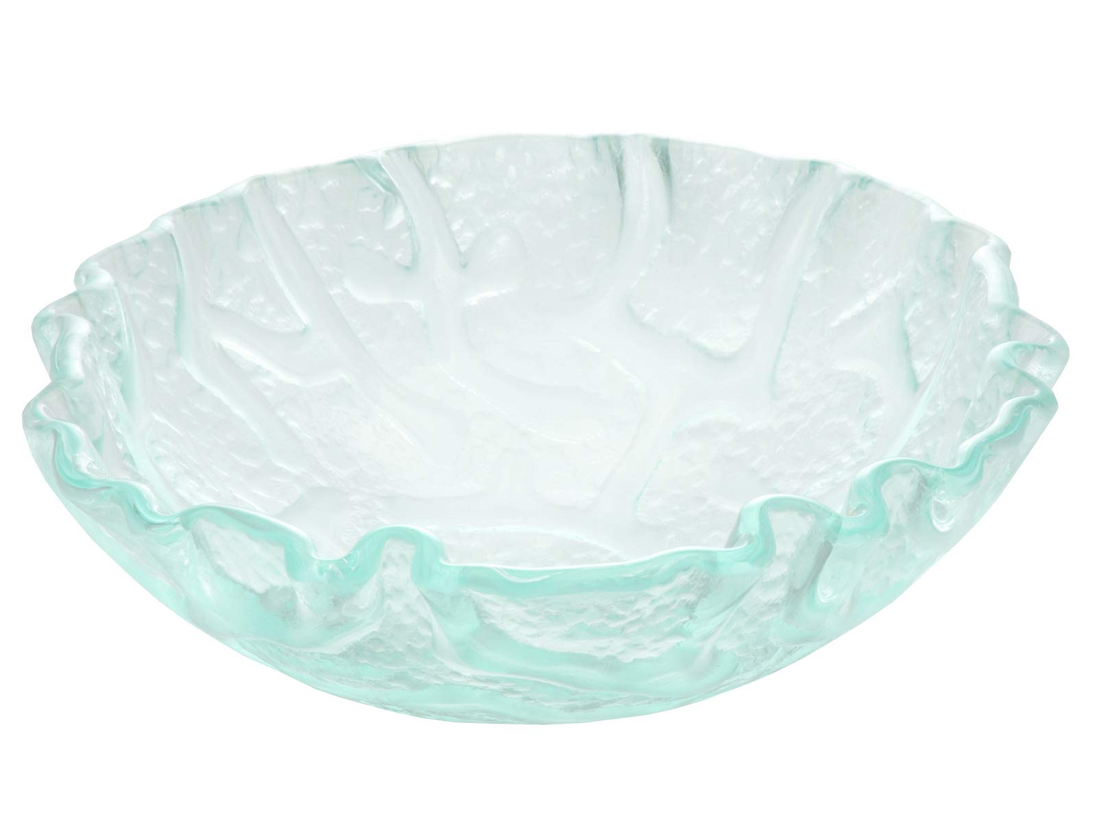 Modern Round Glass Vessel Sink with Free-Form Wave Rim - Clear Bathroom Vanity Sink for Contemporary & Luxury Home Decor