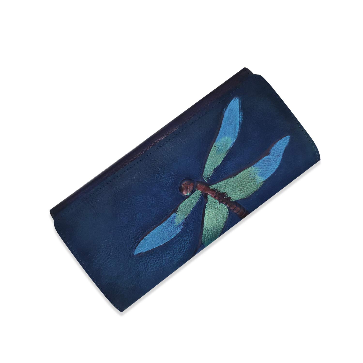 FANDARE Women's Leather Wallet Clutch Purse - RFID Blocking Card Holder & Money Organizer with Dragonfly Design for Evening Party, Travel, Shopping (Dark Blue) | Perfect Gift for Birthday, Anniversary and Daily Use