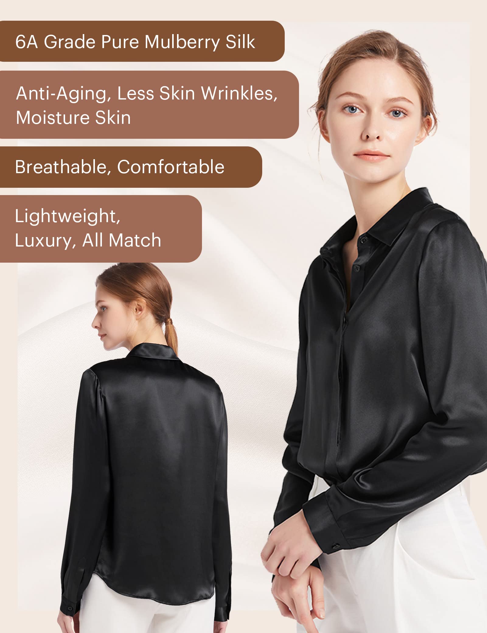 LilySilk 100% Pure Silk Blouse for Women - Long Sleeve Elegant Tops for Work & Evening Wear | Soft & Breathable Silk Shirt for Office, Party & Special Occasions