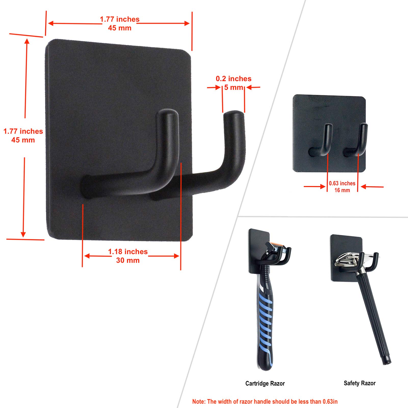 Adhesive Shower Hooks 4 Pack - Strong Wall Hooks for Hanging Towels, Keys & Hats - Waterproof Bathroom Hooks for Shower, Kitchen & Dorm Organization - Black Sticky Hooks