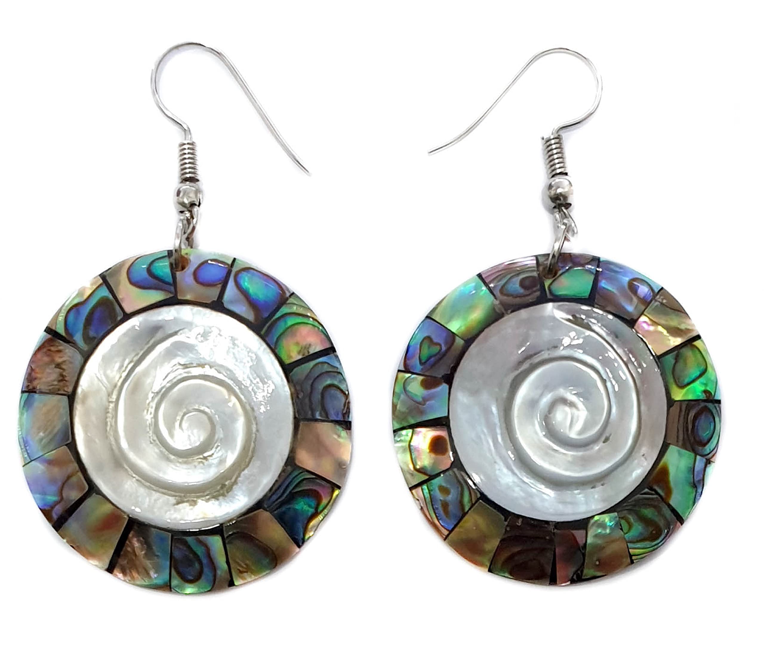 Handmade Natural Paua Abalone Shell Earrings – Spiral Mother of Pearl Dangle Jewelry for Women | Elegant Seashell Fashion Accessories for Beach Weddings, Summer Outfits & Boho Style