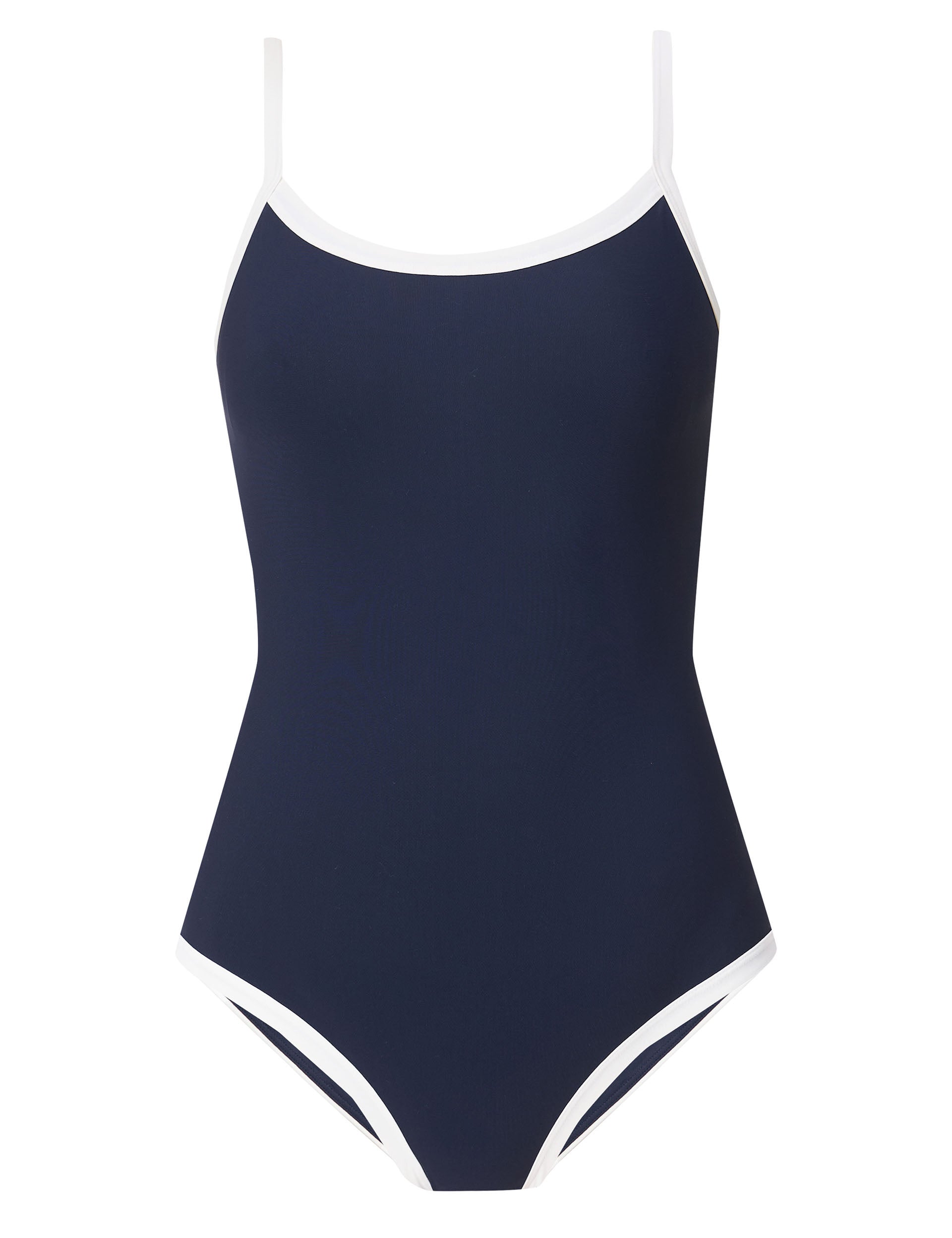 Riviera Swimsuit for Women - Navy Blue & Lily White Striped One Piece Bathing Suit | Beach Vacation, Pool Party, Summer Swimwear