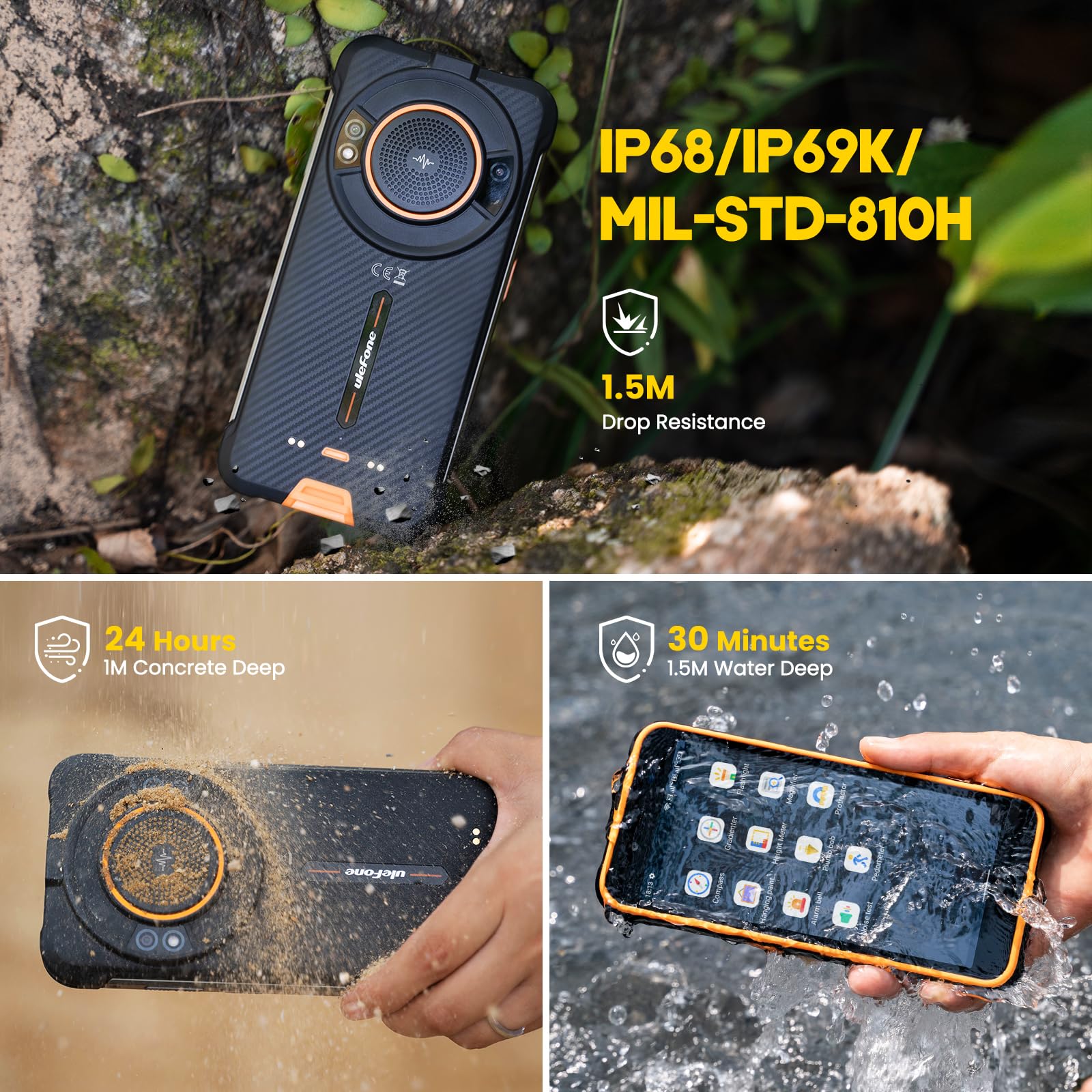 Ulefone Power Armor 16S Rugged Smartphone - 9600mAh Long-Lasting Battery, 122dB Super Loud Speaker, 16GB+128GB Storage, 50MP HD Camera | 5.93
