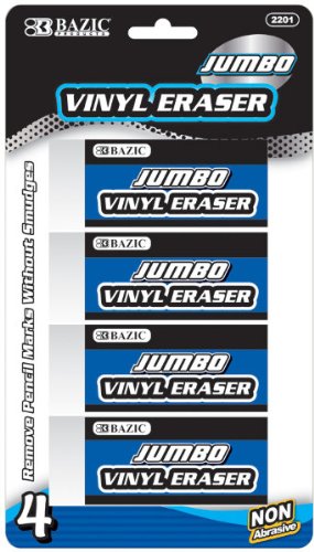 Bazic Jumbo Vinyl Erasers - Pack of 4 (72 Pieces Total) - Large White School & Office Erasers for Pencils, Sketching, Drawing & Art Projects - SKU# 311286MA