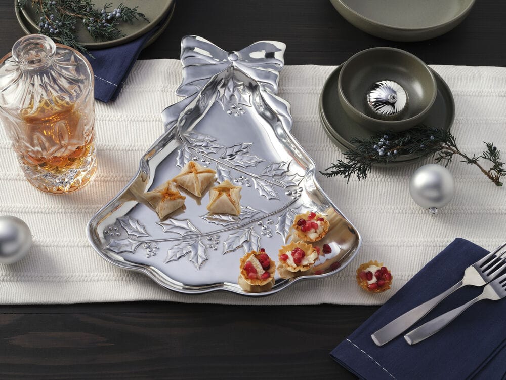 Holly Berries Christmas Tree Serving Tray - Holiday Party Platter for Cookies, Appetizers & Desserts - Festive Xmas Decor & Entertaining Tray for Home, Office & Holiday Gatherings
