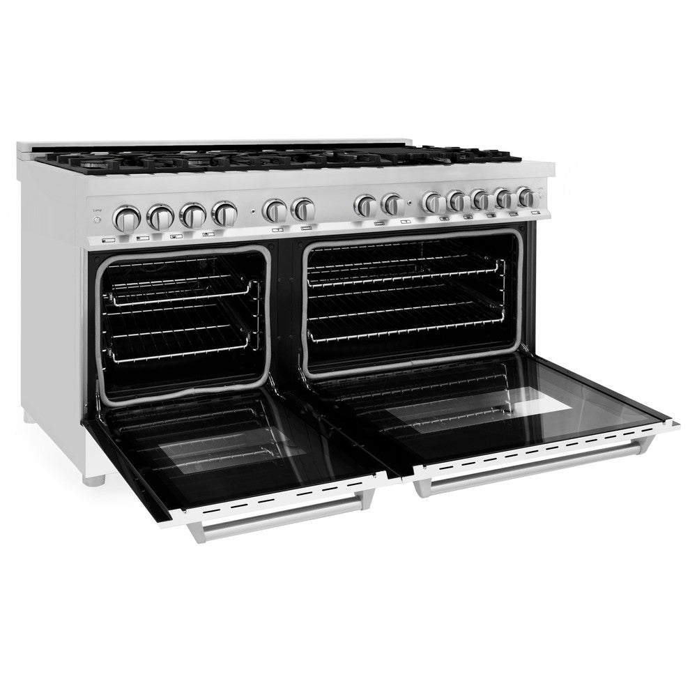 ZLINE 60-inch 7.4 cu. ft. Dual Fuel Range with 9-Burner Gas Cooktop & 2 Electric Convection Ovens - Stainless Steel with White Matte Doors (RA WM 60) | Professional Kitchen Appliance for Home Chefs & Cooking Enthusiasts