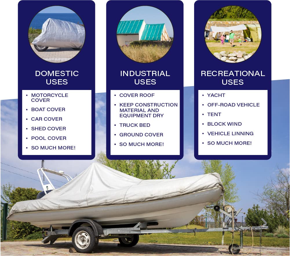 Heavy Duty Waterproof Tarp Cover 25' x 40' - Reinforced Grommets, UV Resistant, Multi-Purpose for Pool, Boat, Camping, Canopy & Tent Protection - Durable Black-Silver Tarpaulin for Outdoor Use