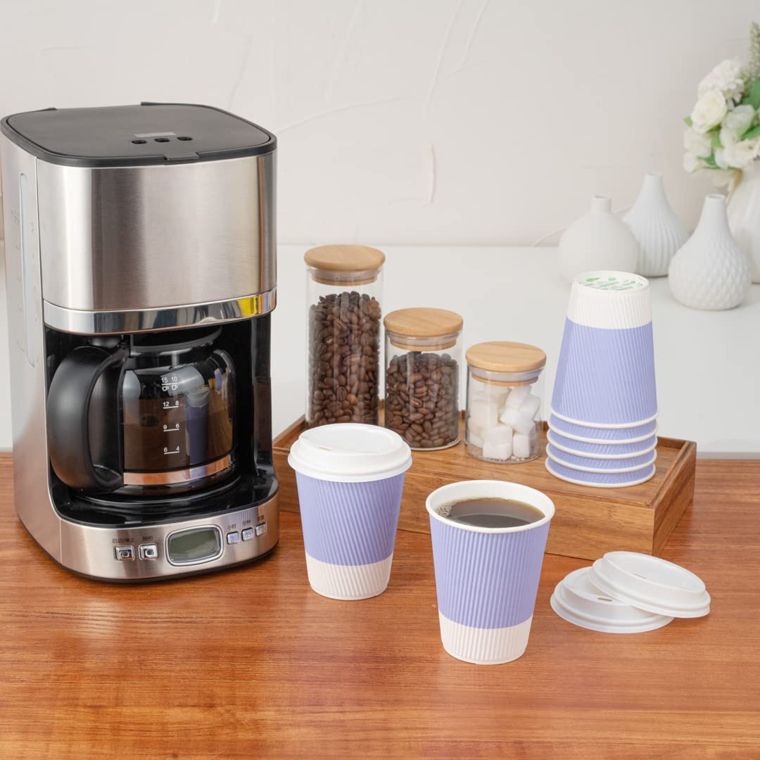 12oz Disposable Paper Coffee Cups (25 Pack) - Leakproof & Insulated Ripple Wall Hot Cups, Recyclable Light Purple - Perfect for Coffee Shops, Offices & Catering Events - Lids Sold Separately