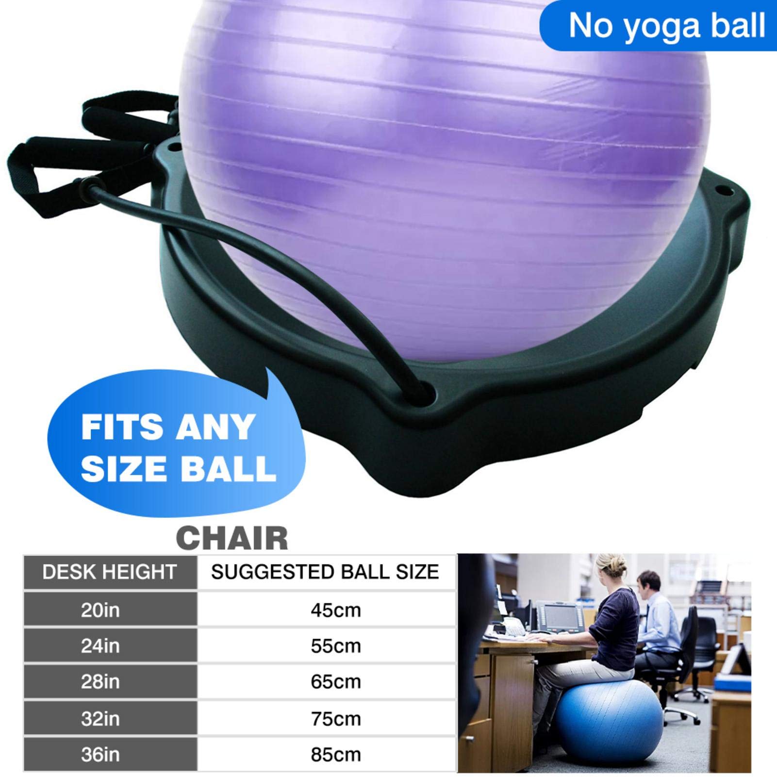 Non-Slip 1/2 Exercise Ball Base - Stability Support for Yoga & Balance Balls | Office Chair Workout Accessory for Home Gym, Yoga Studio & Office Fitness
