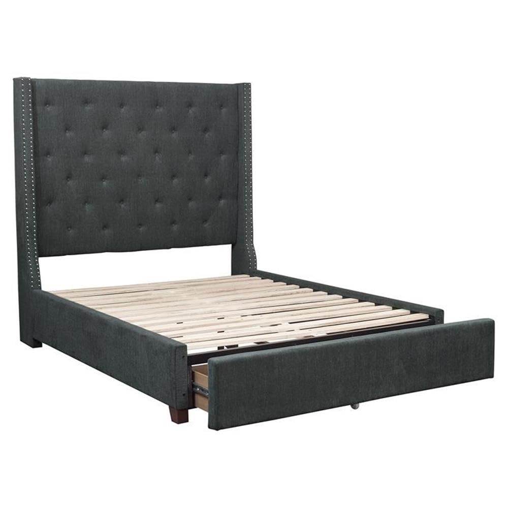 Lexicon Fairborn Fabric Eastern King Bed Frame with Storage Drawers - Gray Upholstered Platform Bed for Master Bedroom, Guest Room & Small Spaces