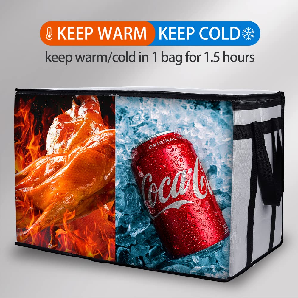 Bodaon Extra Large Insulated Food Delivery Bag - Thermal Hot Cold Meal Tote for Catering, Pizza, Groceries | Leakproof & Durable | Perfect for Restaurants, Uber Eats, DoorDash (Grey, 1-Pack)
