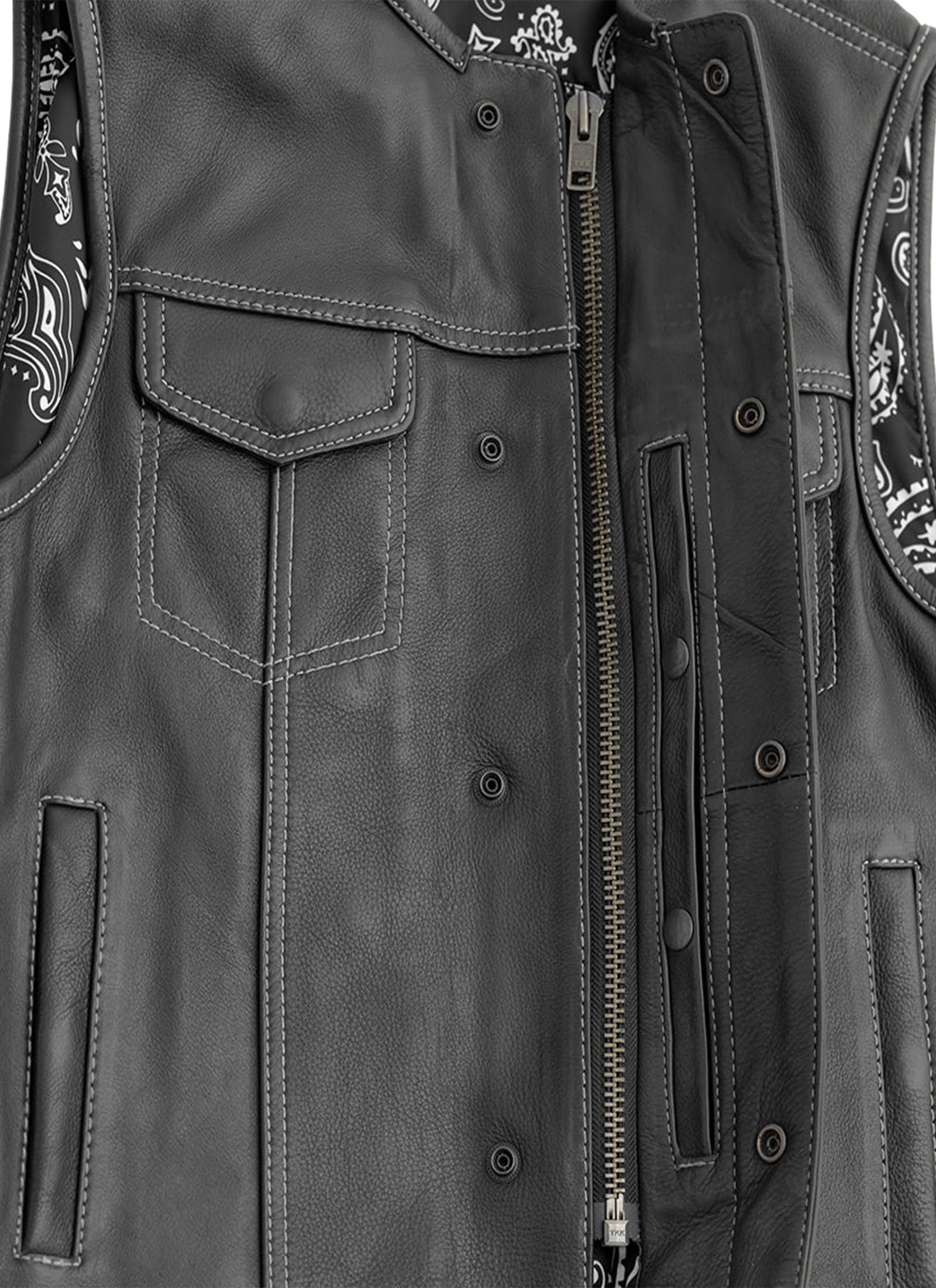 First Mfg Co Bandit Men's Motorcycle Leather Vest for Biker Riding - Durable & Stylish Leather Vest for Harley, Cruiser & Motorcycle Enthusiasts - Perfect for Riding, Events & Everyday Wear