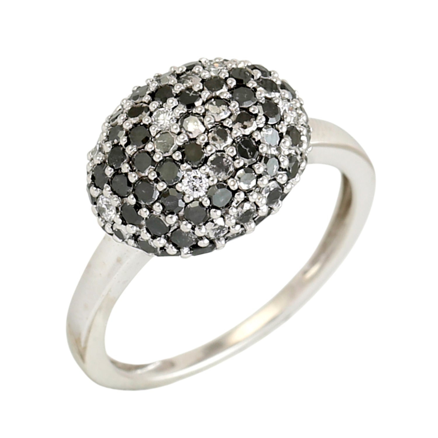 18K White Gold Black and White Diamond Pave Designer Ring for Women - Perfect for Weddings, Anniversaries & Special Occasions