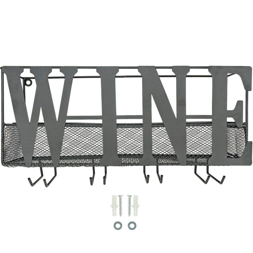 Vintage Shabby Chic Wine Bottle Rack & Glass Holder - Southern Homewares SH-10228 Rustic Kitchen Bar Decor for Wine Display & Storage - Perfect for Farmhouse, Apartment, and Restaurant Wine Organization