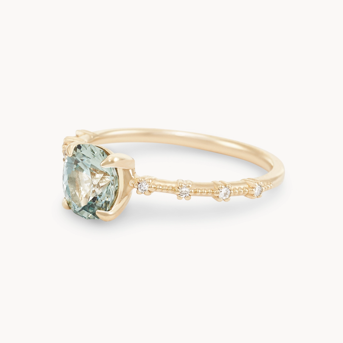 14K Yellow Gold Ring with Pale Mint Green Oval Sapphire - Unique One of a Kind Jewelry for Women | Perfect for Weddings, Anniversaries & Special Occasions