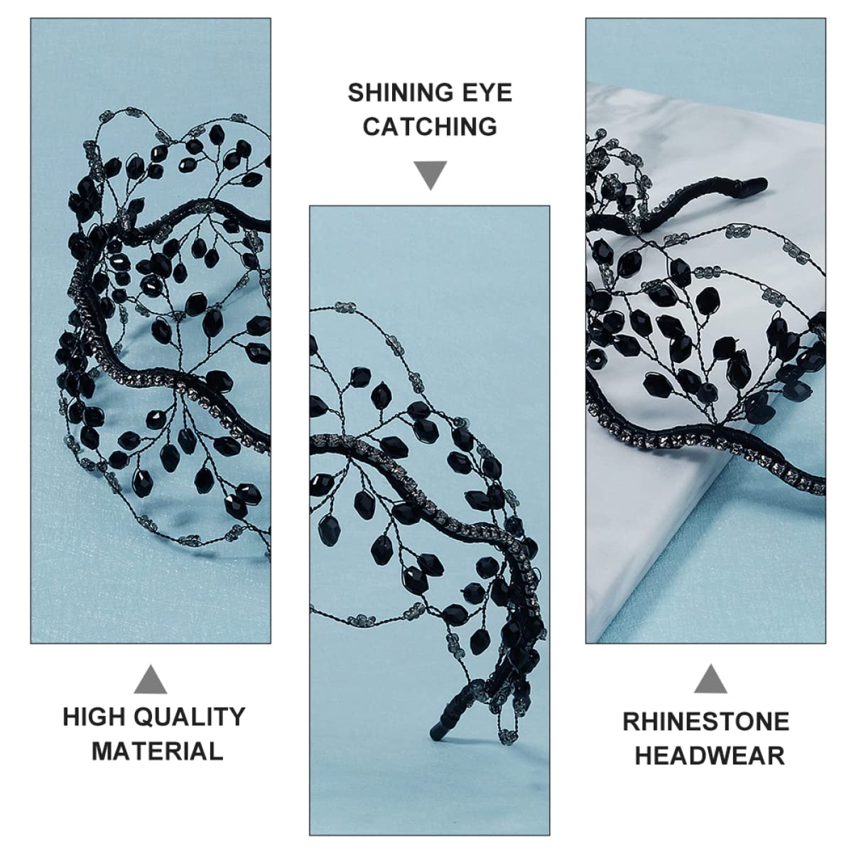 LALAFINA 5-Piece Wedding Crystal Headband Set for Women – Rhinestone Bridal Tiara & Hair Ties (Black) | Elegant Wedding Accessories, Bridal Party, Prom & Special Occasions