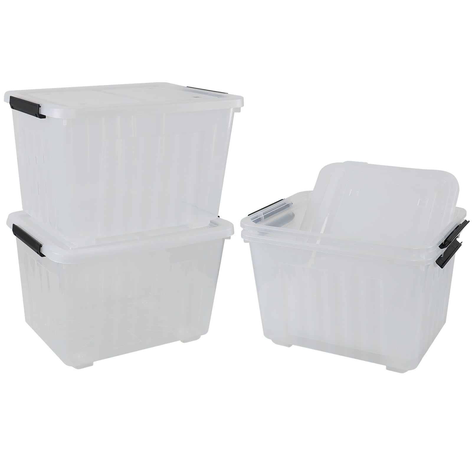 Xyskin 50 Quart Large Clear Storage Bins with Lids - 4 Pack Plastic Storage Containers with Wheels for Home Organization, Garage, Closet & Office Supplies Storage