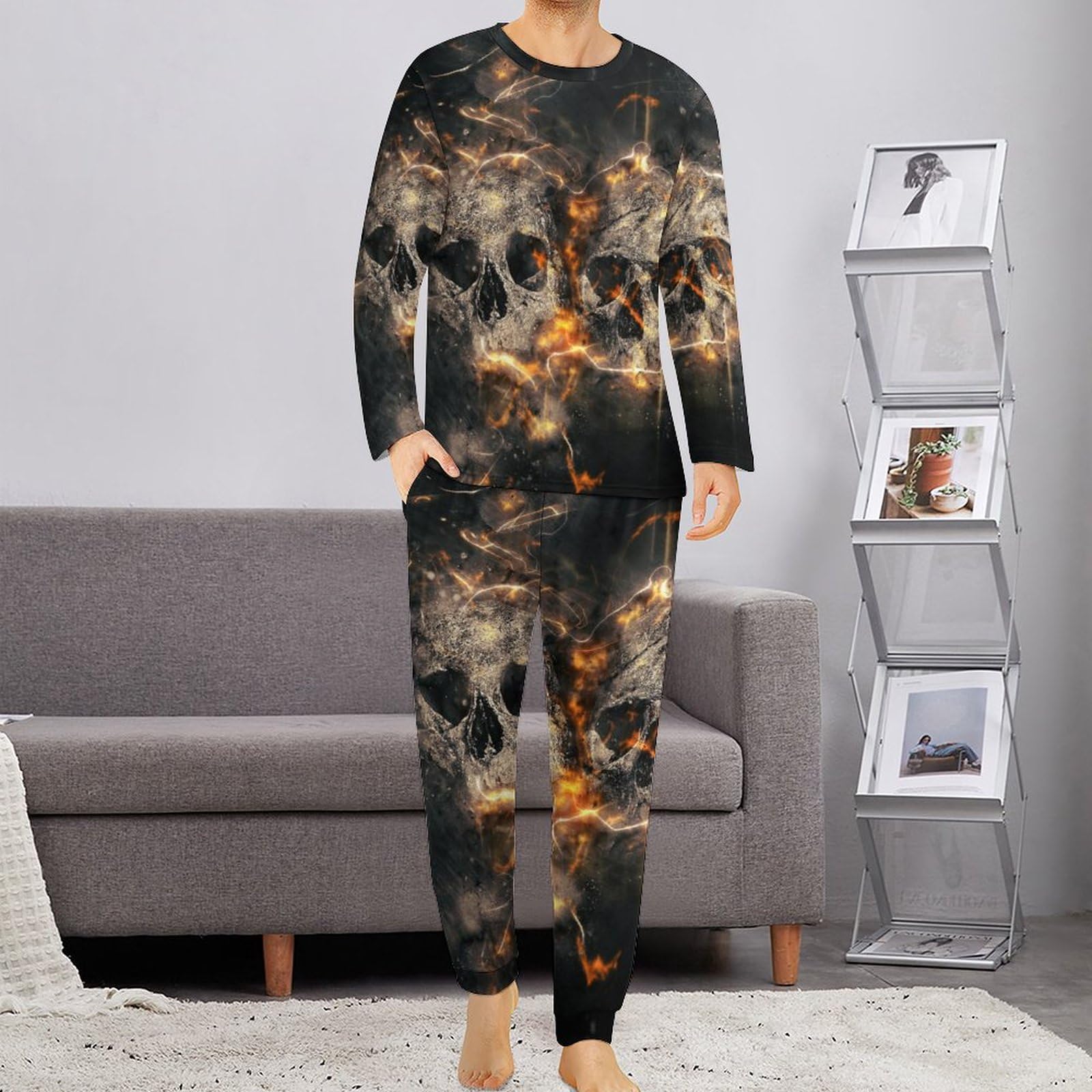 Decay Skull Men's Pajama Set - Soft Long Sleeve Sleepwear & Lounge Pjs for Comfortable Nightwear | Perfect for Halloween, Gothic Lovers & Cozy Home Relaxation