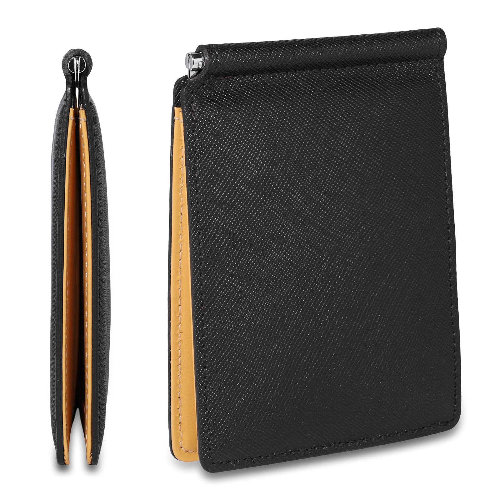 Licata Slim Cowhide Leather Minimalist Front Pocket Bi-Fold Wallet for Men - RFID Blocking Money Clip, Card Slots & ID Window - Perfect for Everyday Carry, Travel & Business (Black)