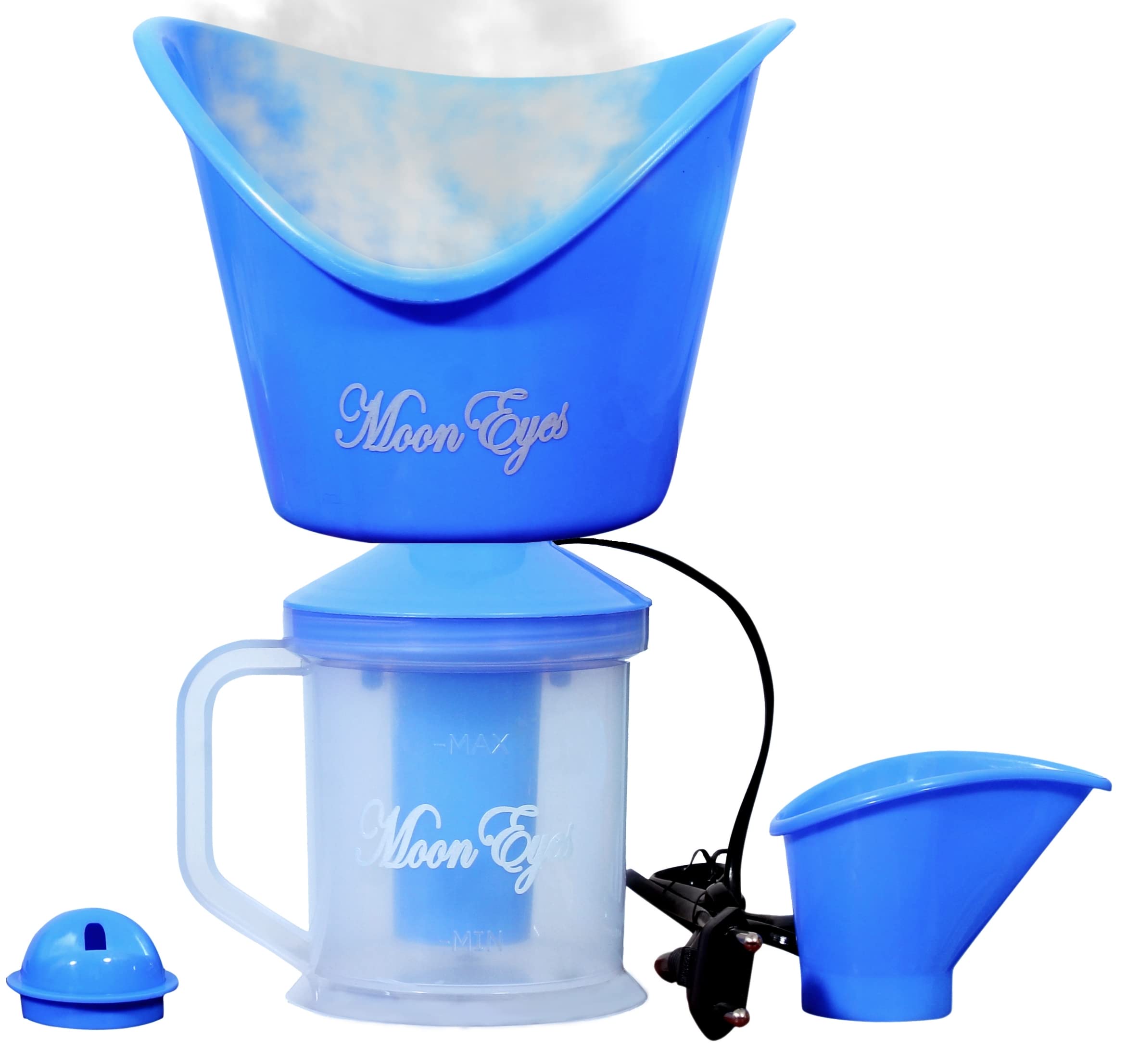 MoonEyes Vaporizer with 3 Attachments - Portable Steam Inhaler, Facial Sauna & Skin Moisturizer for Cough Relief, Nasal Congestion & Skincare | Light Blue | Perfect for Home Spa, Cold Relief & Beauty Routine
