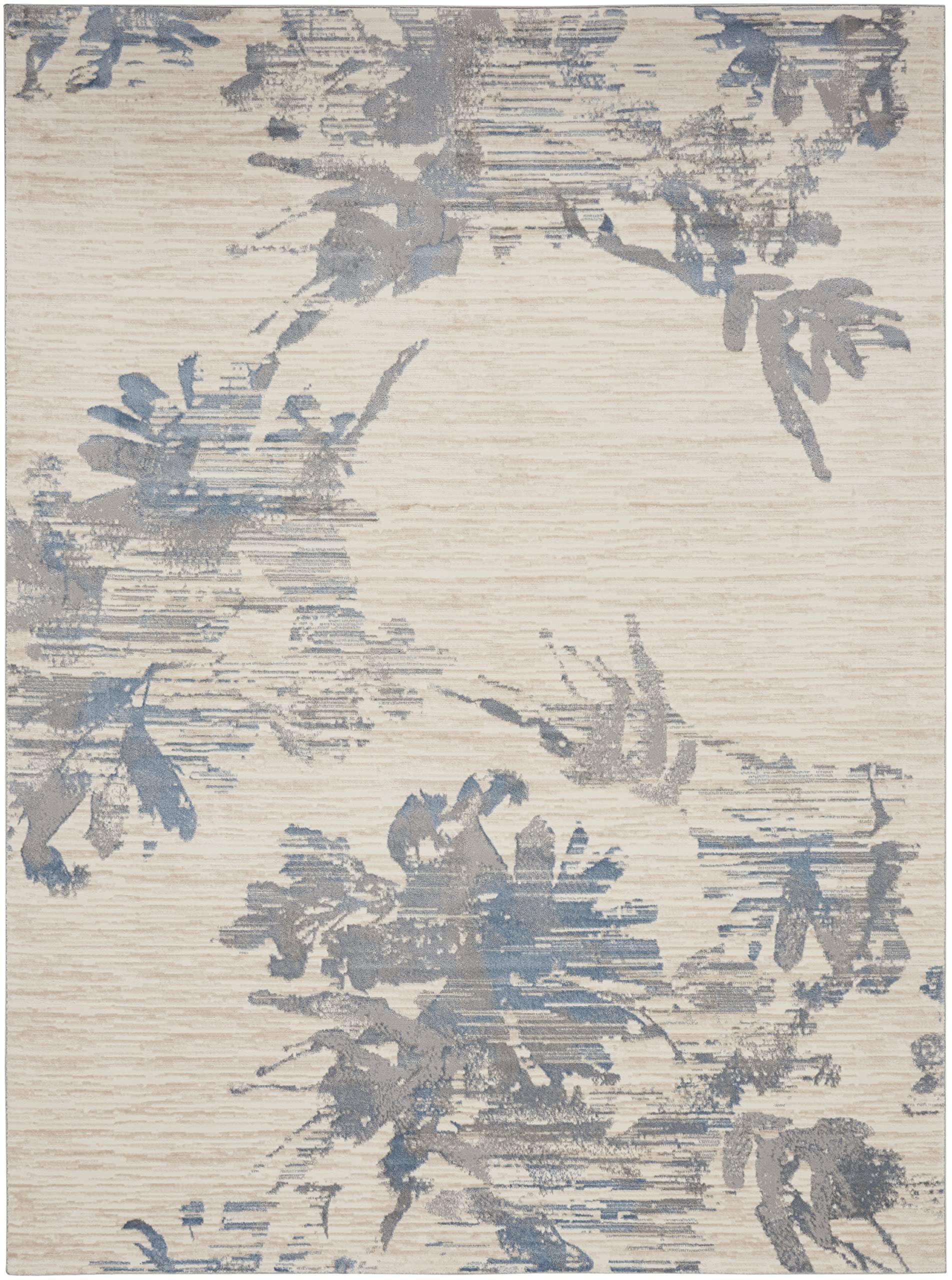Calvin Klein Enchanting Ivory Grey Blue 8x10 Area Rug - Transitional Floral Design, Easy Clean Non-Shedding, Soft & Durable - Perfect for Bedroom, Living Room, Dining Room, Kitchen Decor