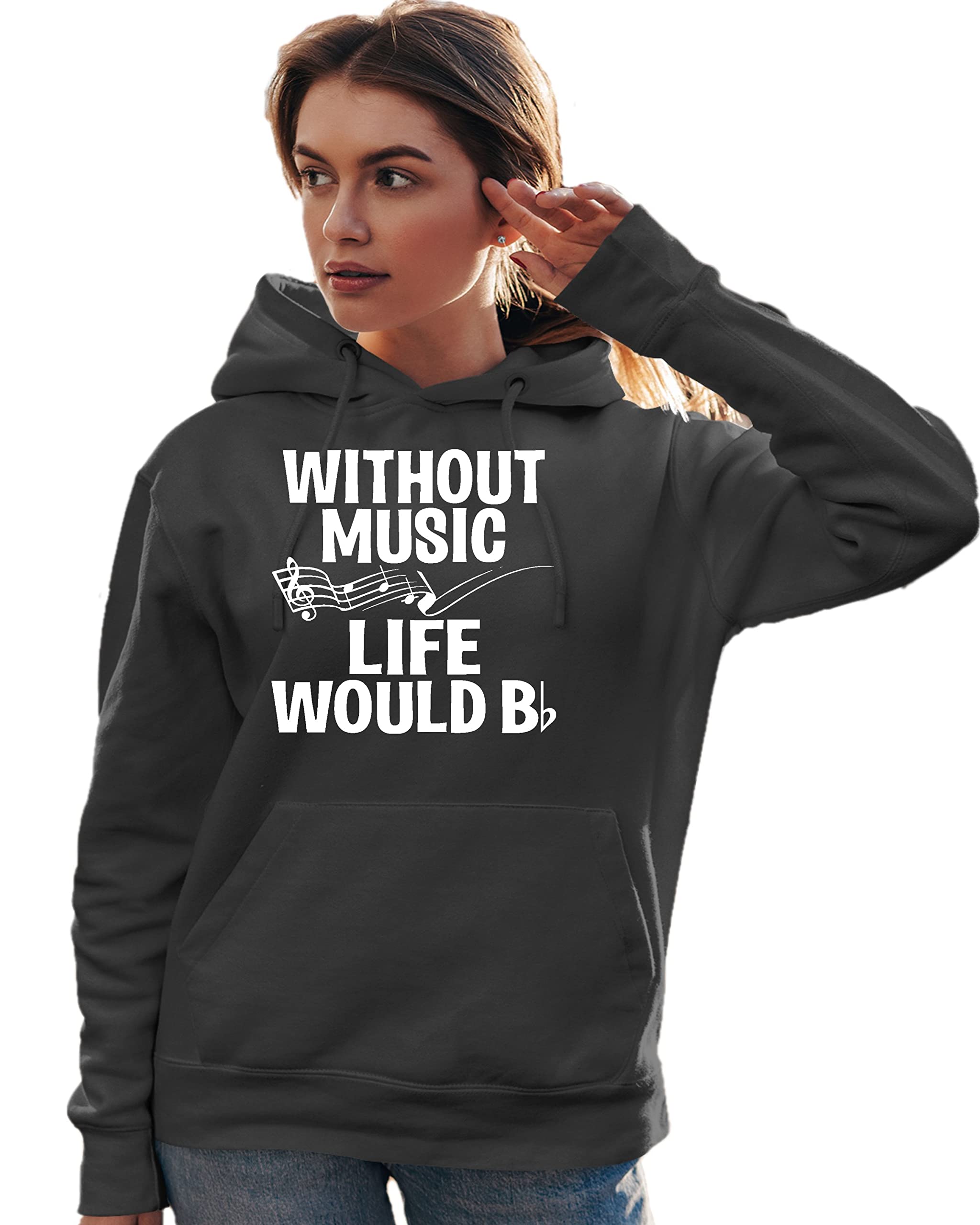 Funny Music Lovers Sweatshirt Hoodie for Men & Women - 'Go All Out Without Music Life Would B Flat' Graphic Pullover - Perfect for Concerts, Gifts & Casual Wear