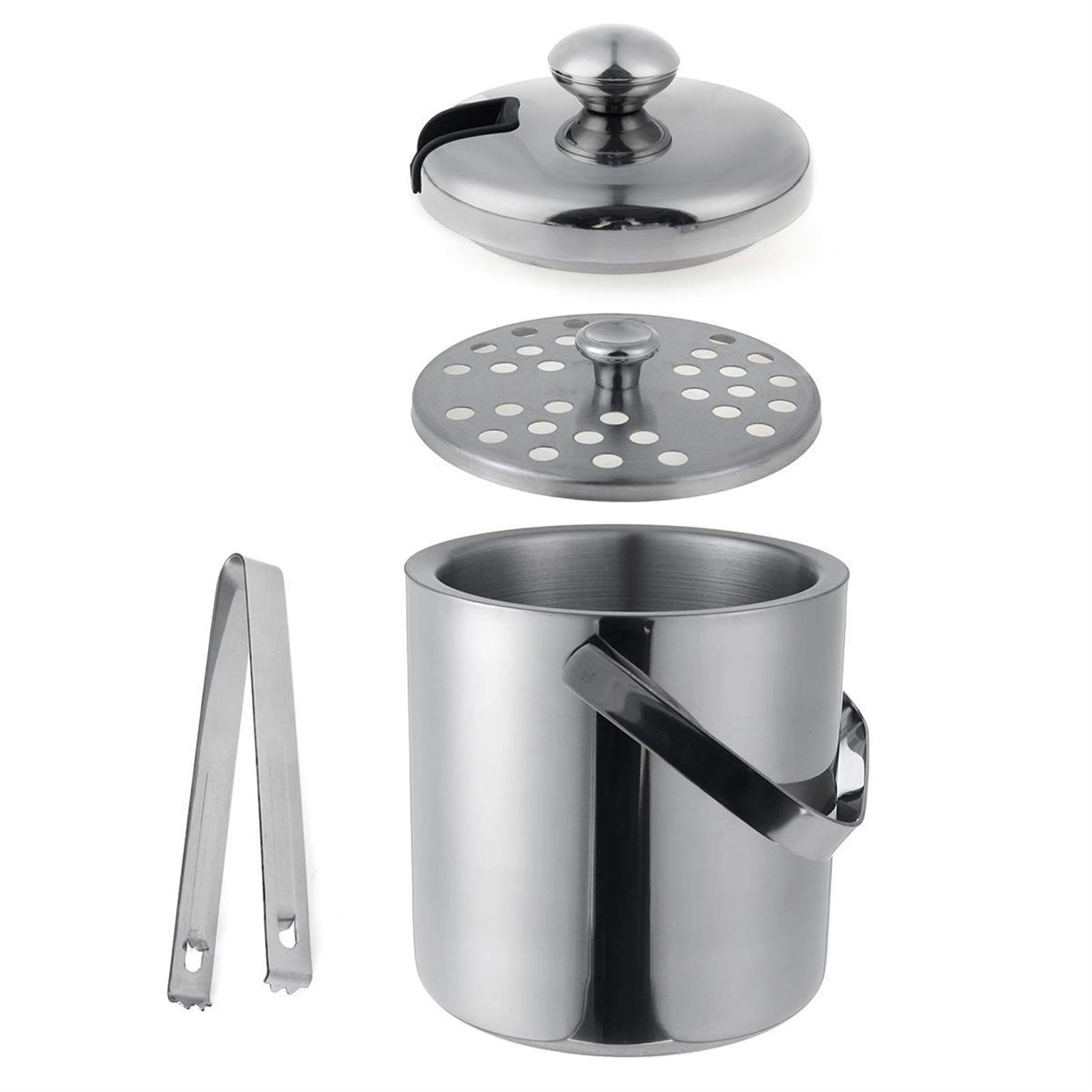 AIIOW 4-Piece Set Stainless Steel Ice Bucket with Lid - 1.3L Double Walled Wine Chiller, Bar Accessories for Keeping Drinks Cold (Silver) - Perfect for Parties, Weddings & Home Bars