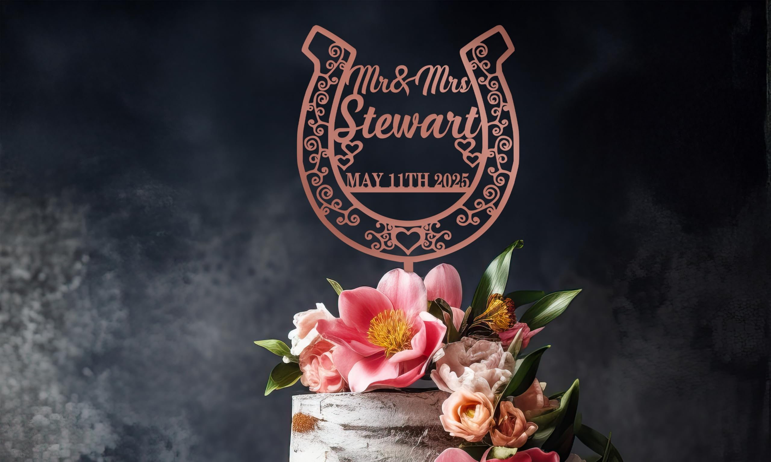 Personalized Horseshoe Cake Topper - Rustic Cowboy & Cowgirl Wedding Cake Decor - Custom Anniversary, Birthday & Quinceañera Cake Sign - Perfect for Western Themed Parties, Country Weddings & Special Celebrations