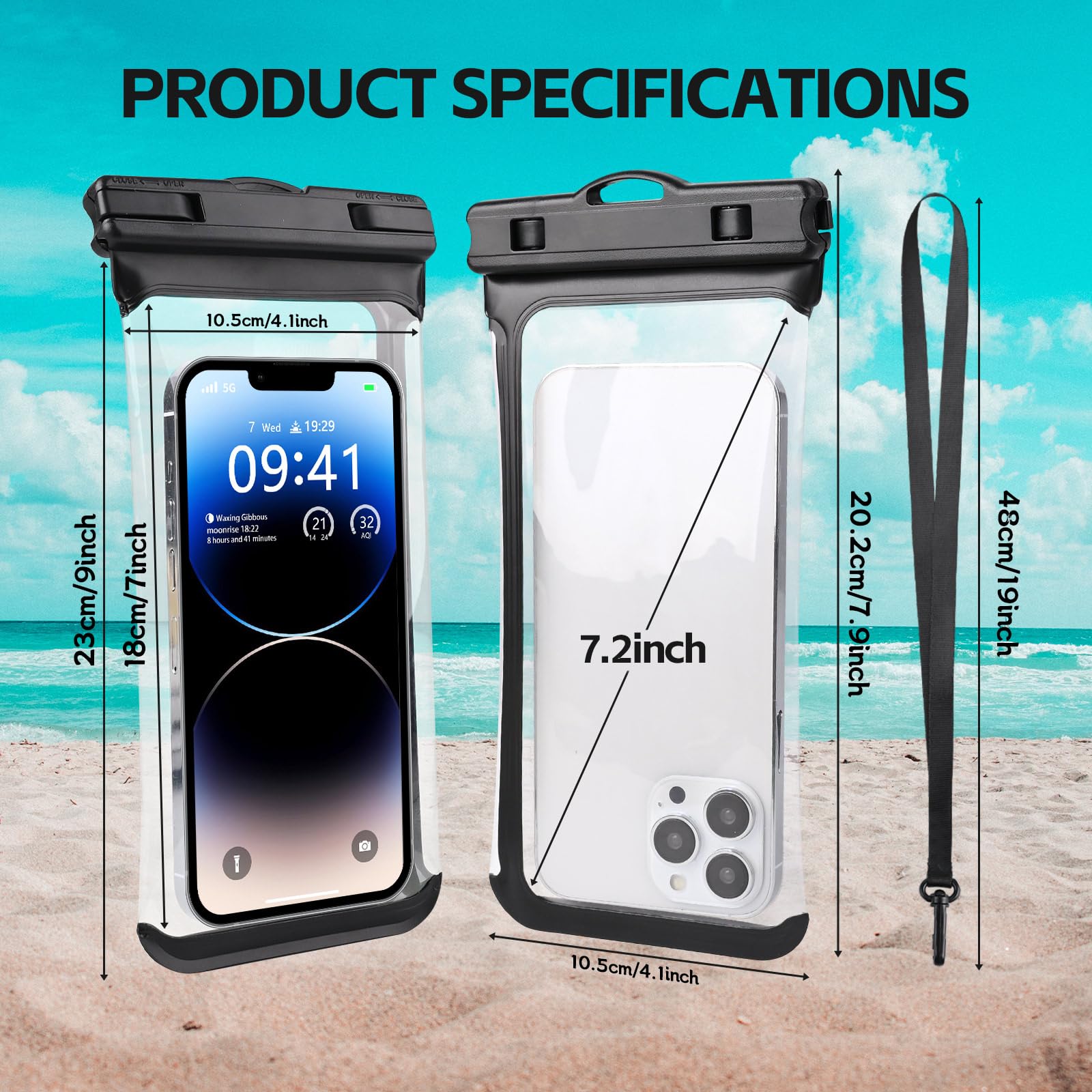 HAISSKY Waterproof Phone Pouch IPX8 - 3D Seamless Design Underwater Swimming Case for iPhone 15 14 13 12 11 Pro Max Plus & Galaxy S23 S22 S21 S20 (Fits up to 7