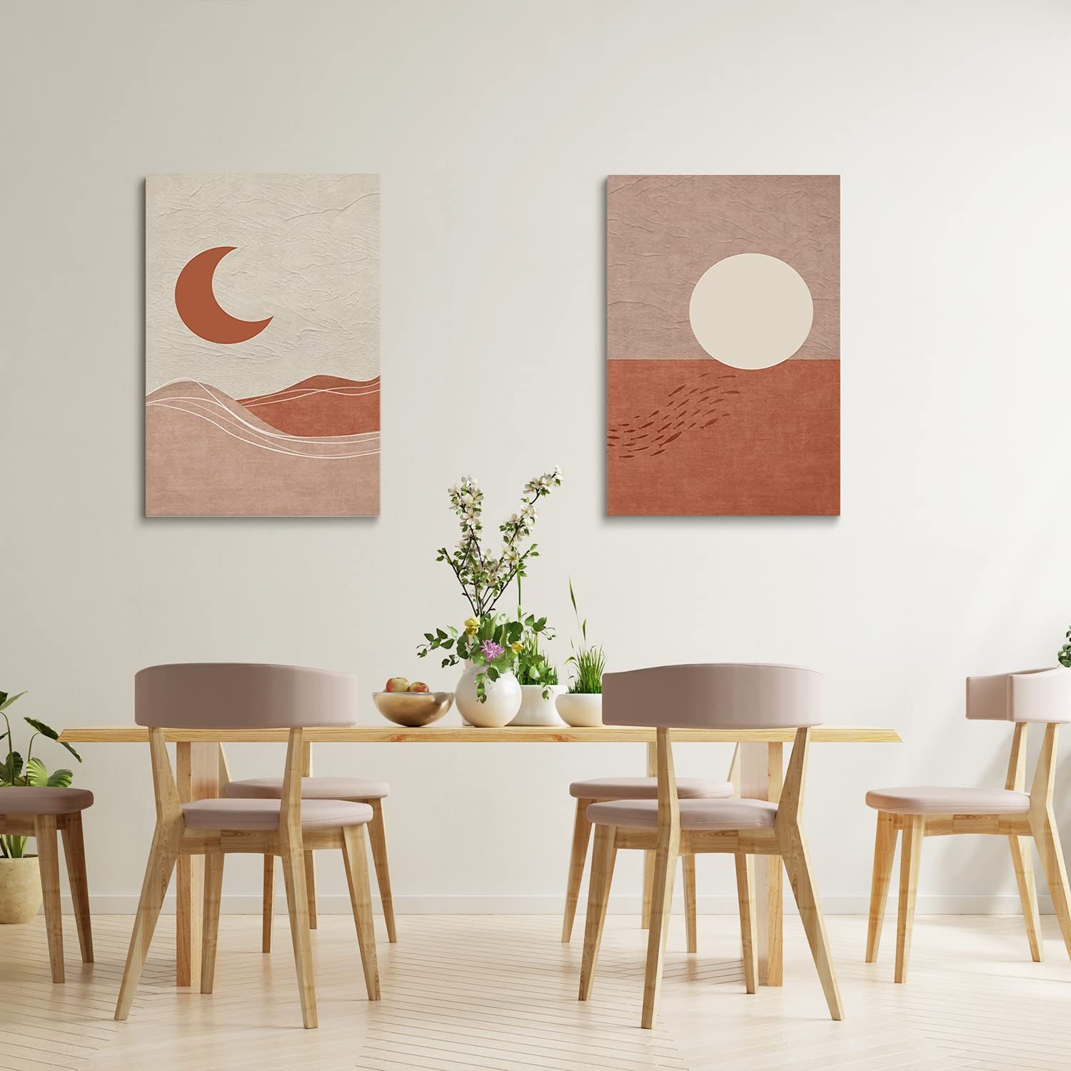 Mid-Century Modern Canvas Prints - Boho Wall Art with Sun & Moon Design, Minimalist Day & Night Landscape Painting for Living Room, Bedroom, Dining Room & Office Decor - 20