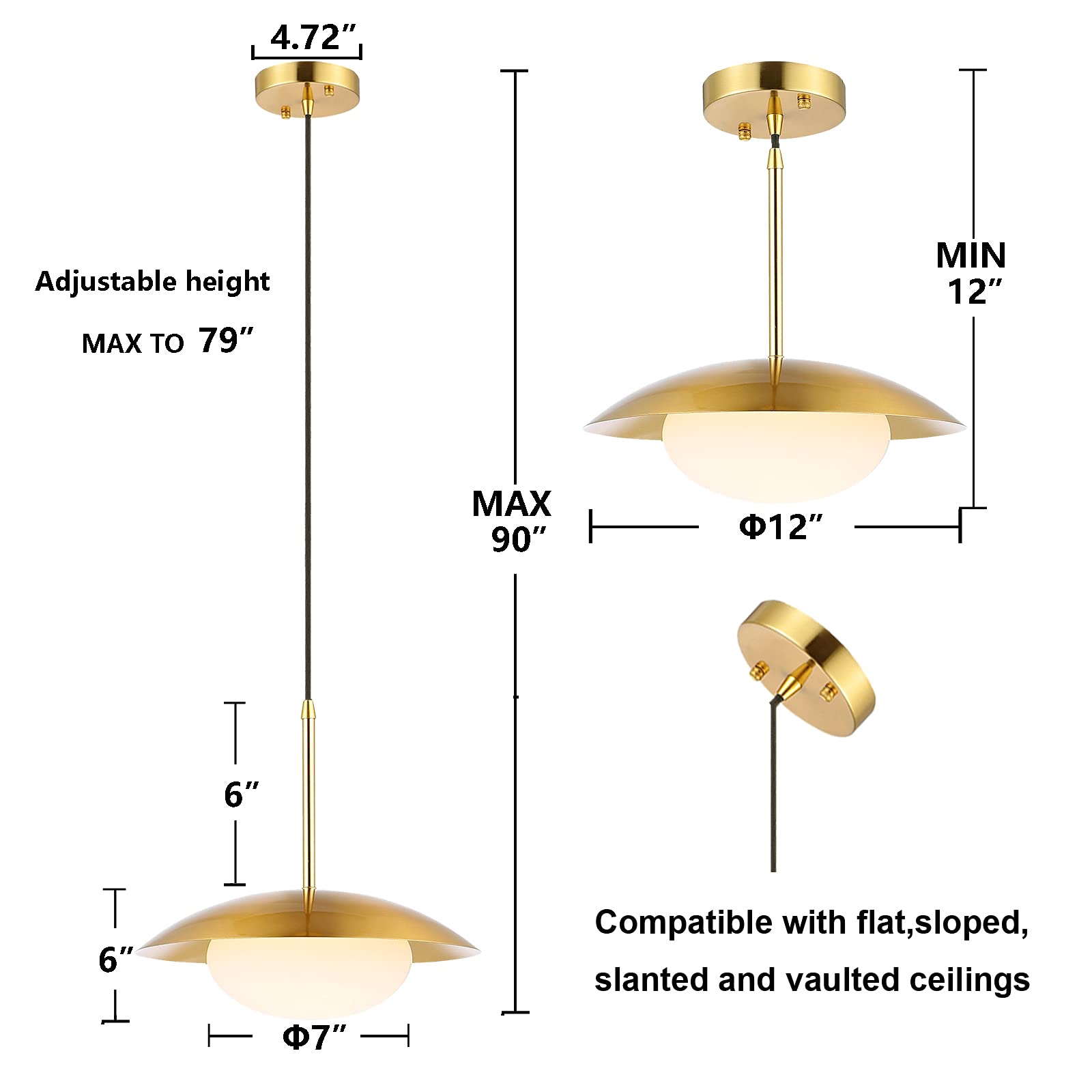 Modern Pendant Lighting Set of 2 - Industrial Hanging Lights with Brushed Brass Finish & White Globe Glass Shades - Perfect for Kitchen Island, Dining Room, and Living Room Lighting Decor
