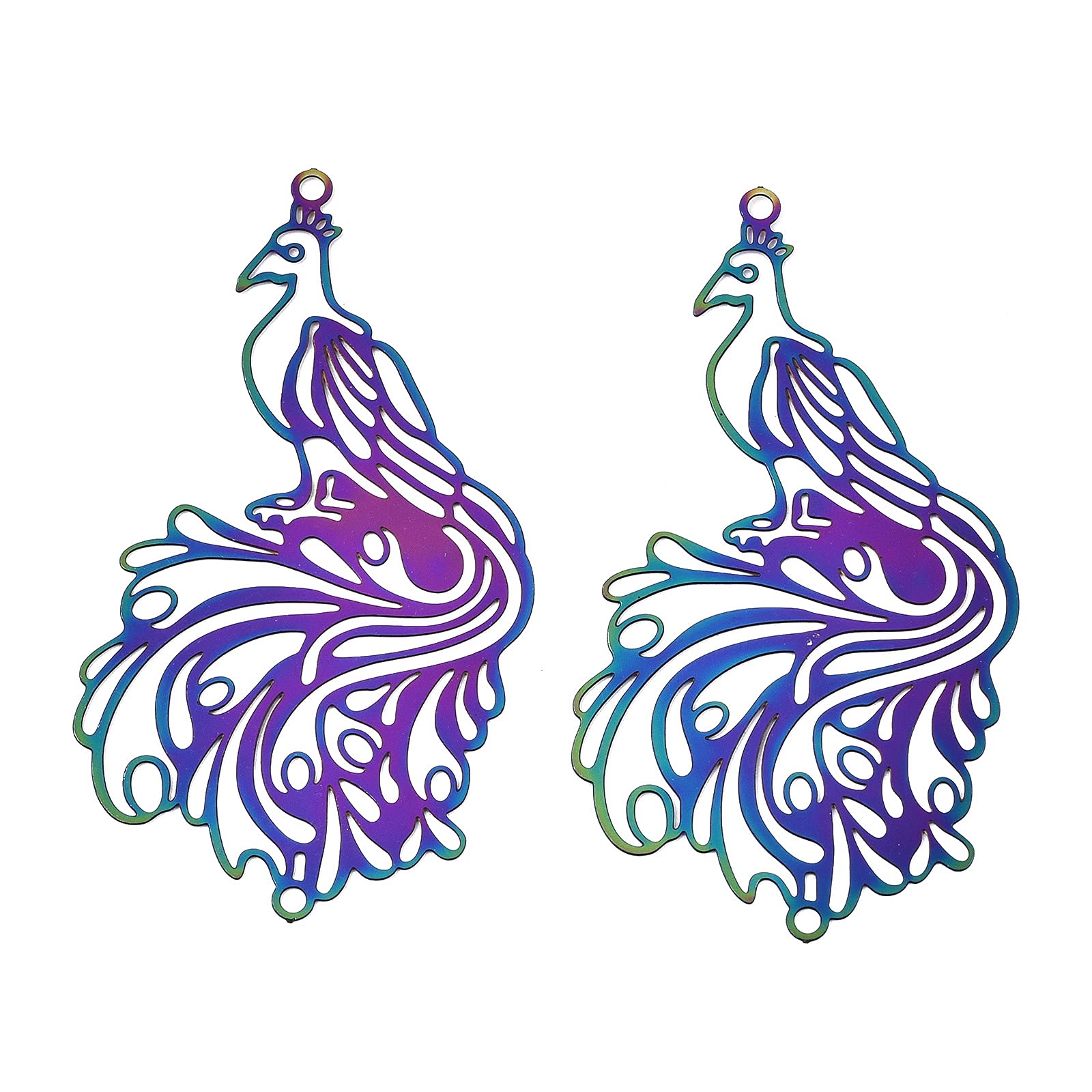 50Pcs Stainless Steel Phoenix Filigree Charms - Rainbow Etched Metal Embellishments for DIY Jewelry Making - Perfect for Necklaces, Bracelets, Earrings & Craft Projects