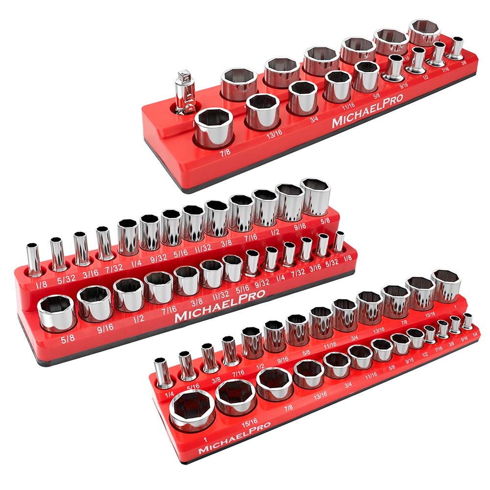 MichaelPro MP014003 3-Piece Magnetic Socket Organizer Set - 1/4