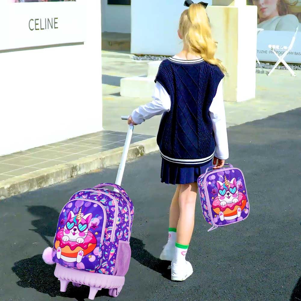 3PCS Kids Rolling Backpack with Wheels - Durable Wheeled School Bag for Boys & Girls, Includes Lunch Bag - Perfect for School, Travel & Daily Use