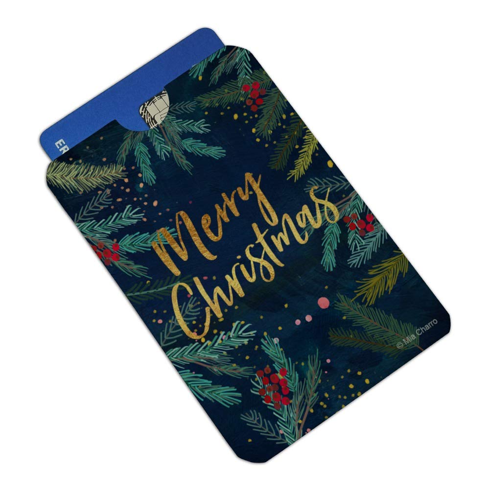 RFID Blocking Credit Card Holder Set of 4 - Christmas Stars & Pine Needles Design - Secure Wallet Protector for Travel & Shopping