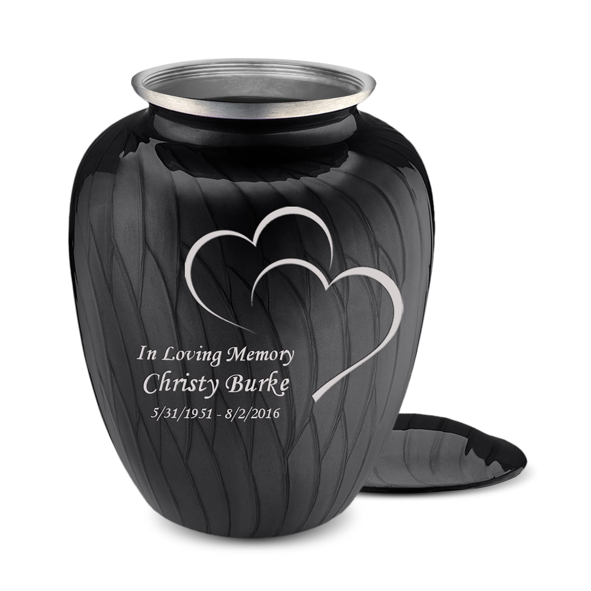 Premium Personalized Heart Cremation Urn for Ashes - Large Pearl Black Funeral Urn for Adults with Double-Sided Engraving - Holds 200 lbs - Perfect for Memorial Services & Home Display