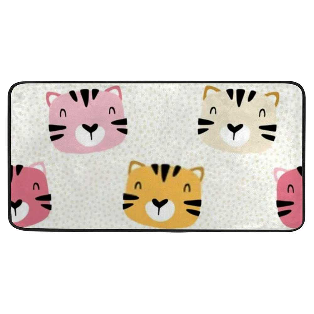Cute Tiger Kitten with Polka Dots Non-Slip Kitchen Rugs - Machine Washable Absorbent Floor Mats for Kitchen, Bathroom, Sink & Laundry - Perfect for Home, Office & Pet Areas