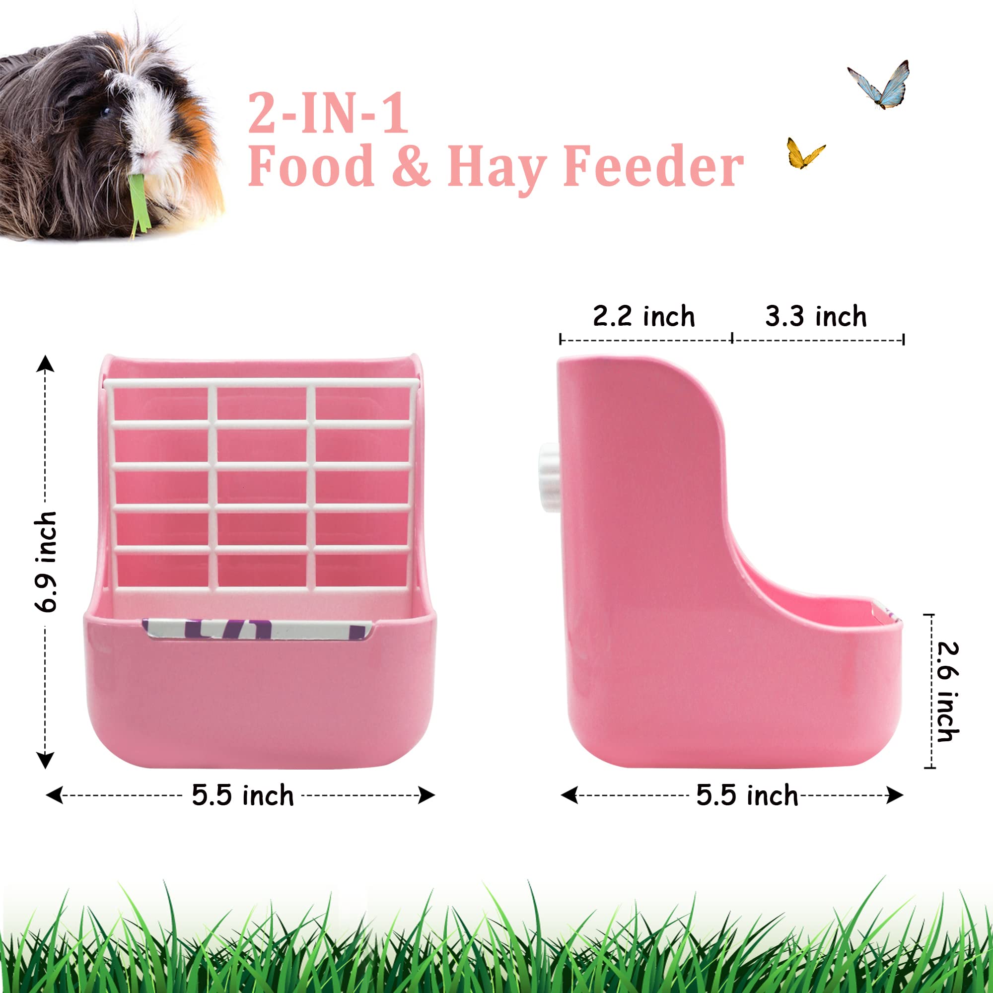 3-in-1 Guinea Pig Hay Feeder, Water Bottle & Nail Scissors Set - 250ml No Drip Small Animal Feeding Kit for Rabbits, Bunnies, Chinchillas & Guinea Pigs - Perfect for Cage Accessories & Pet Grooming (Pink)