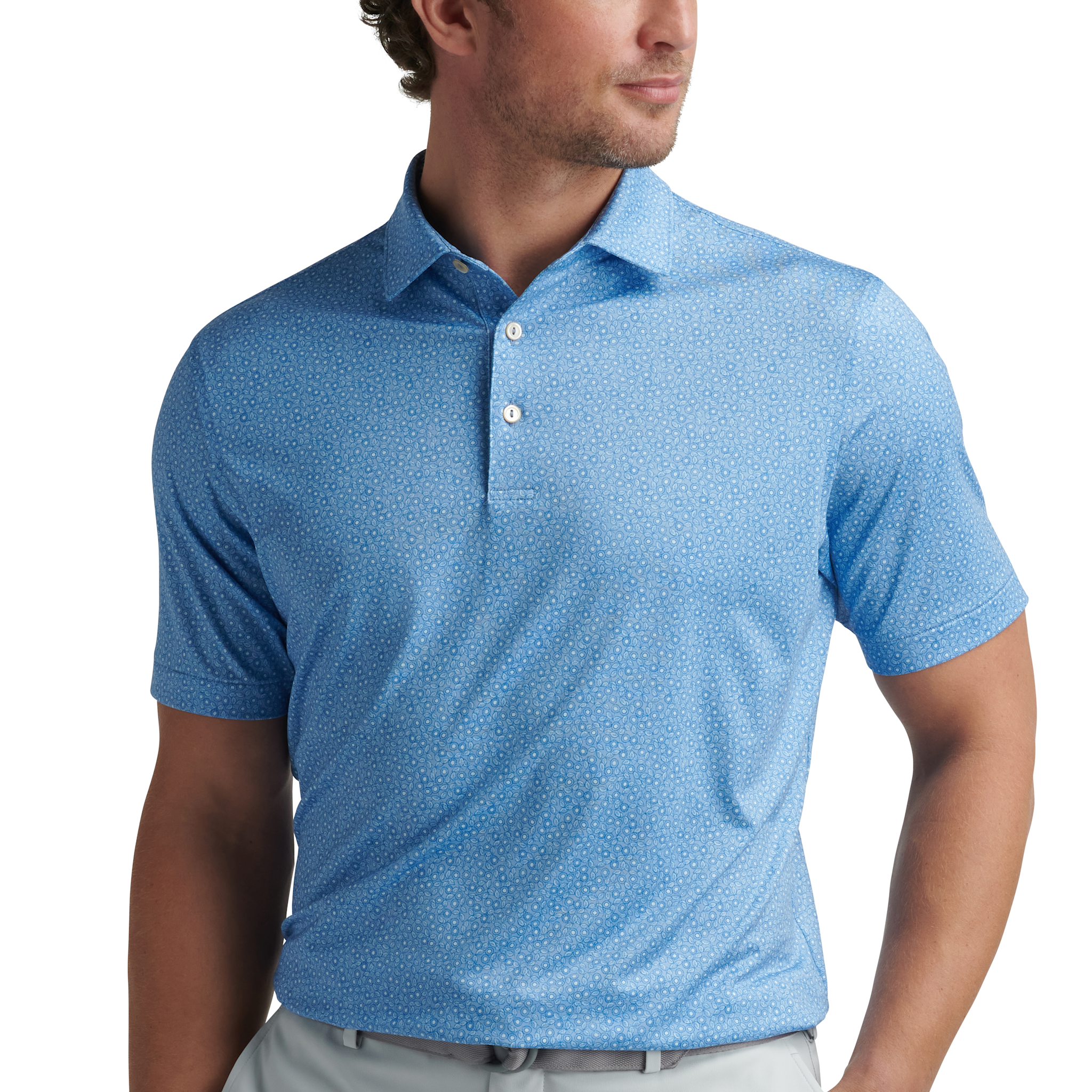Peter Millar Men's Bristol Floral Performance Jersey Polo Shirt - Moisture-Wicking, Breathable Golf & Casual Shirt in Blue Fade for Summer Wear