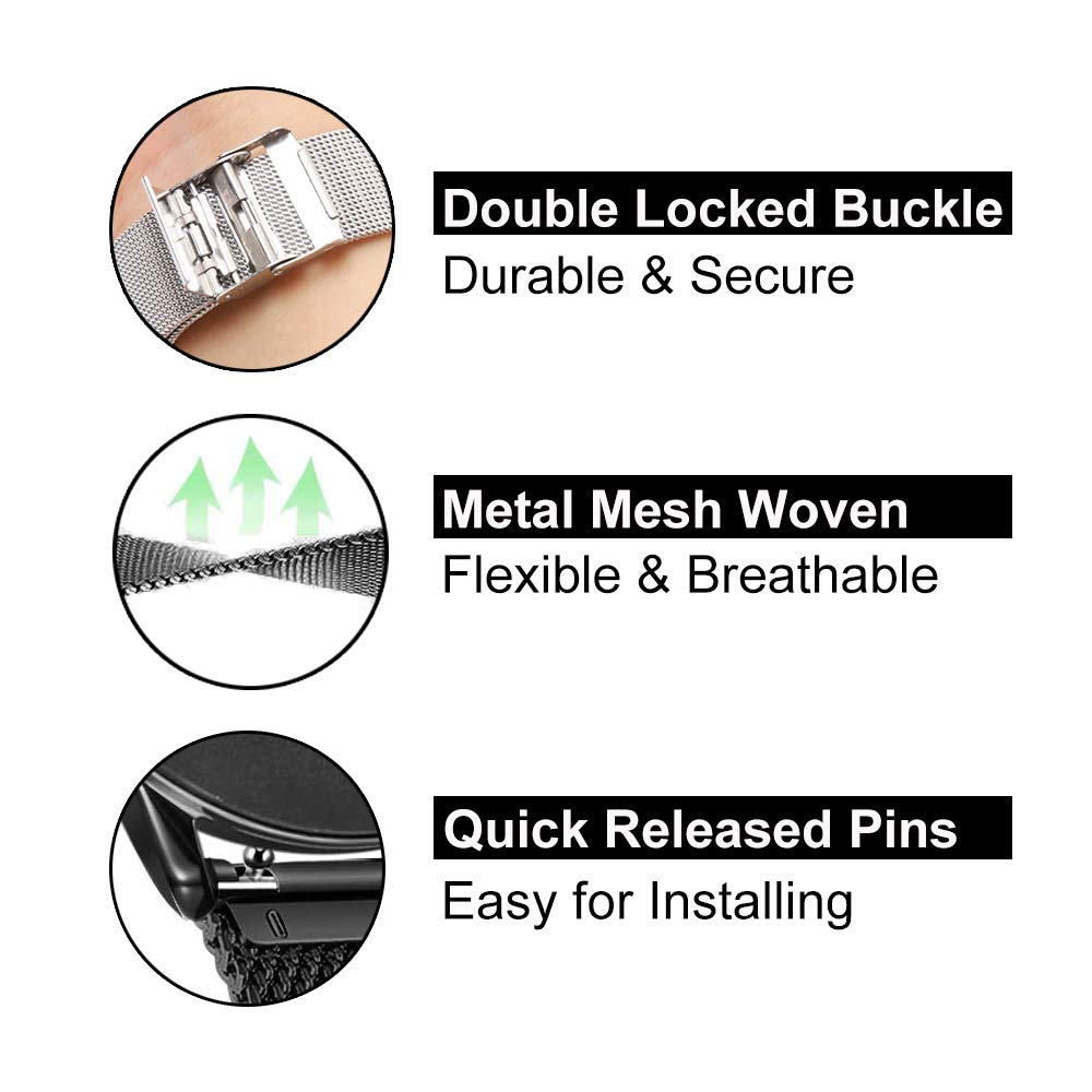 YEEJOK Stainless Steel Mesh Watch Band for Men & Women - Quick Release 18mm 20mm 22mm Woven Metal Watch Strap Replacement - Perfect for Dress Watches, Business & Formal Occasions