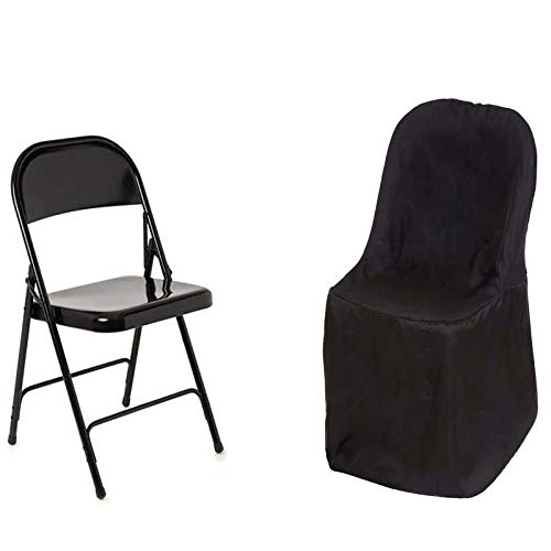 50 Pack Black Polyester Folding Chair Covers - Waterproof & Wrinkle-Resistant Linens for Wedding, Banquet, Party Decorations - Perfect for Indoor & Outdoor Events