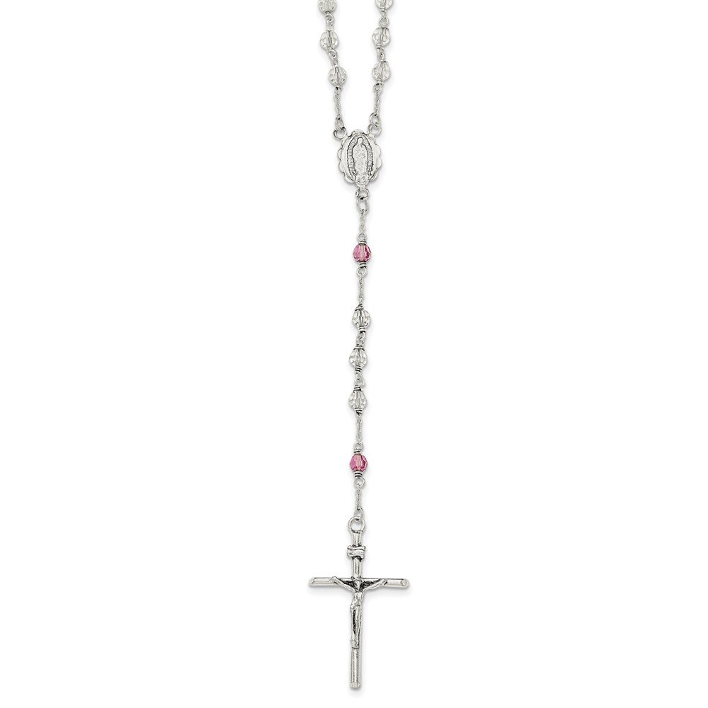 Sterling Silver Polished Crystal Rose Quartz Rosary Necklace for Women - Elegant Spiritual Jewelry for Prayer, Meditation & Everyday Wear