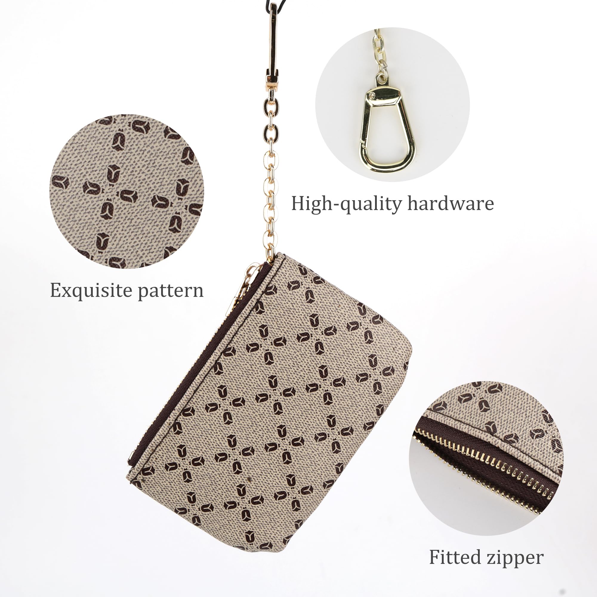 Veki Leather Coin Purse Wallet with Keychain Ring & Zipper - Classic Khaki Mini Clutch for Men & Women | Perfect for Keys, Coins, Cards & Everyday Essentials